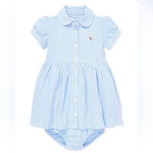 Polo Ralph Lauren Striped Knit Oxford Shirtdress Dress & Bloomer 12m 12 months